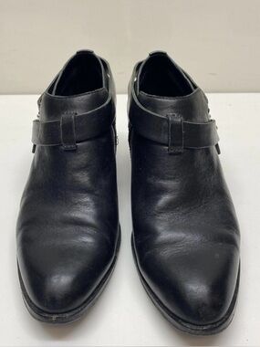 rag & bone Black Leather Slip-On Ankle Bootie/ Loafer with Strap Accent